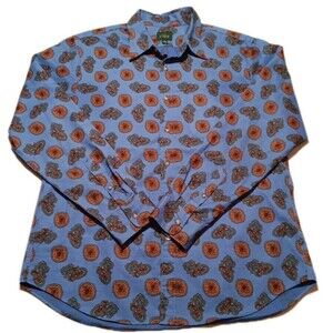 J Crew Shirt Mens Large Oarsman Paisley Twill 90's Y2K Preppy Geometric AOP Blue